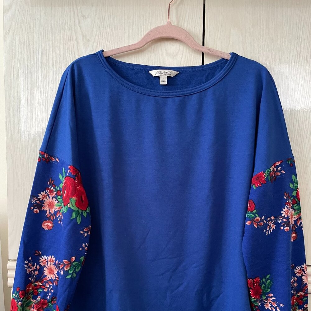The Pioneer Woman Floral Print Sleeve French Terry Top SIZE LARGE (12-14)